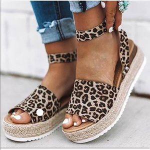 Leopard strap wedges